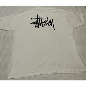 Authentic Stussy Basic White Logo T-Shirt with Front and Back Logo Size 2XL